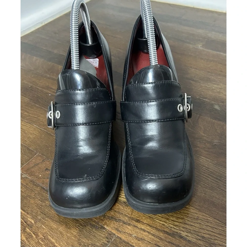 vintage 90s Y2K black faux leather chunky platform loafer heels Size 8M